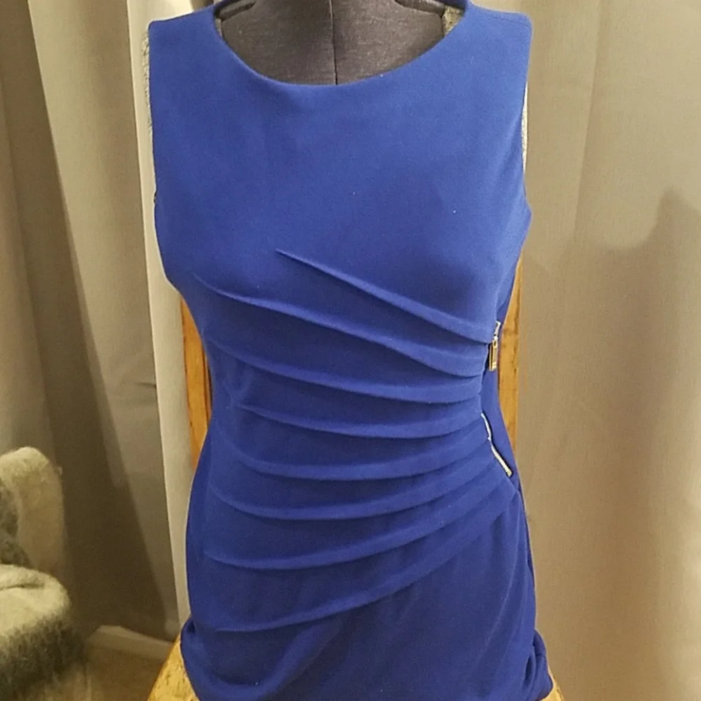 Ivanka Trump Royal Blue Sleeveless Sheath Dress with Gold Zipper